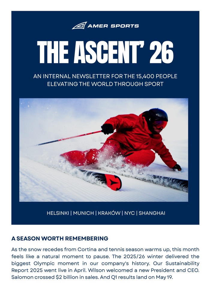 The Ascent ’26 newsletter cover featuring a skier