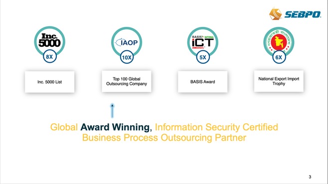 Strategy slide presenting company certifications and awards
